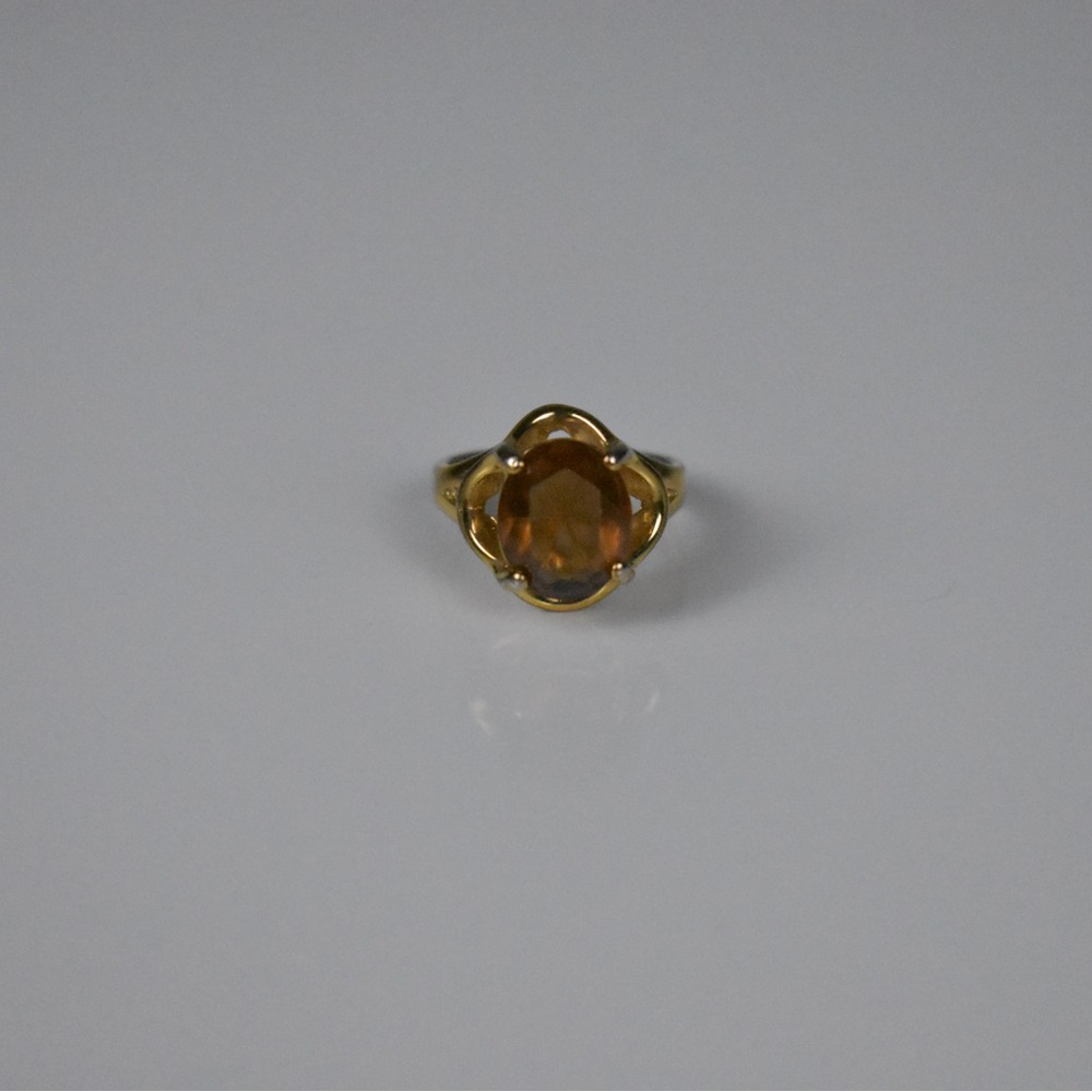 18K G.E. Amber glass stone gold ring - Picture 14 of 17